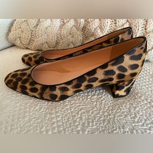 J. Crew Kate Calf Hair Classic Block Heel Pump in Rich Mahogany